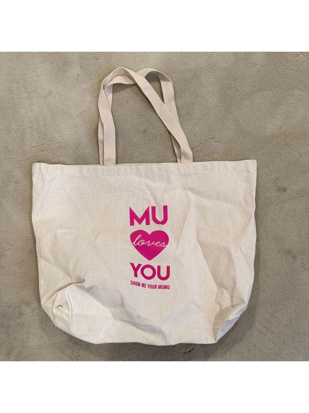 New Show Me Your MuMu Beige Tote with Pink Graphic